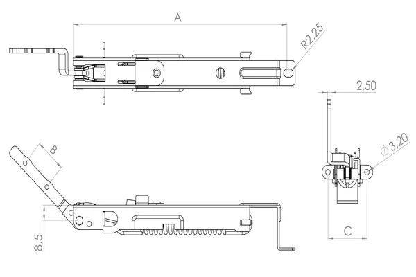 A14 Custom Spring Solution Technical Drawing - Component Dimensions