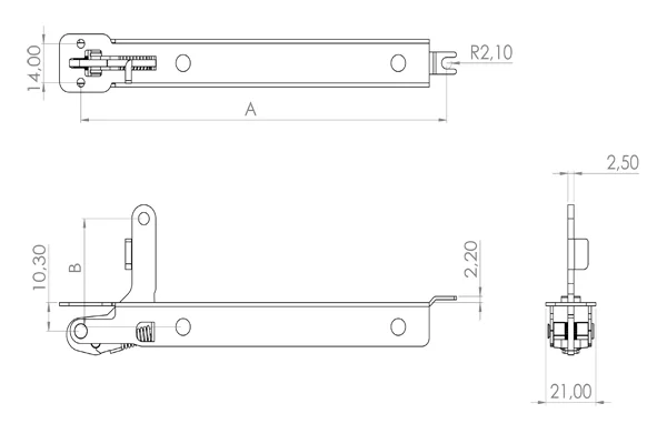 A12 Miniature Hinge Technical Drawing - Mechanical Component Specs