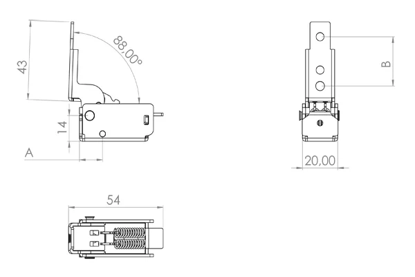 A11 Miniature Hinge Technical Specs - Small Lids Engineering Drawing