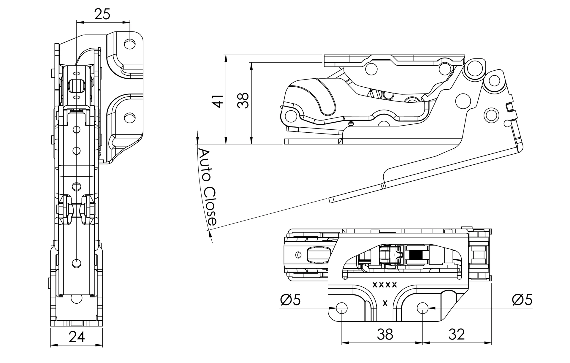 B15 Precision Refrigerator Hinge Technical Drawing - Quiet Operation Specs